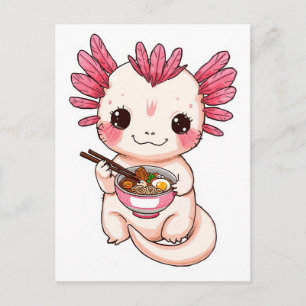 Postal Ajolote lindo y moderno comiendo ramen japonés