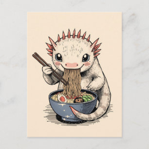 Postal Ajolote lindo y moderno comiendo ramen japonés