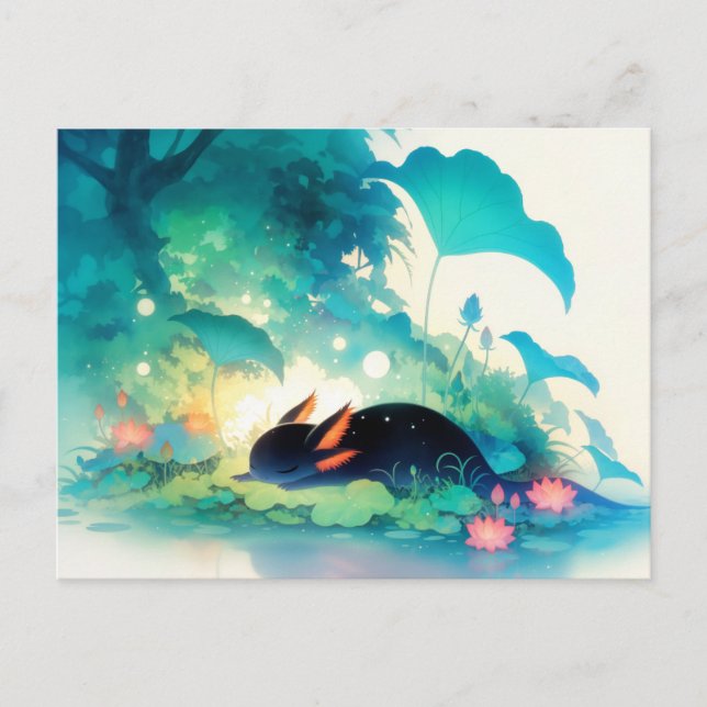 Postal Ajolote Negro Durmiendo en Estanque Mágico Tropica (Anverso)