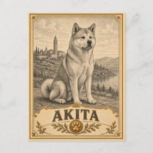 Postal Akita, perro vintage de herencia