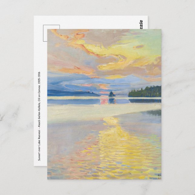 Postal Akseli Gallen-Kallela - Atardecer sobre el lago Ru (Anverso / Reverso)