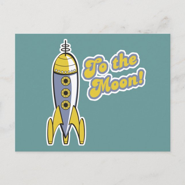 Postal al cohete espacial retro a la luna (Anverso)