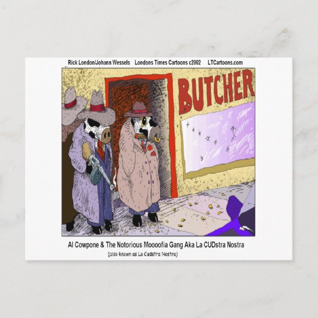 Postal Al Cowpone y las vacas divertidas de Moofia Gang (Anverso)