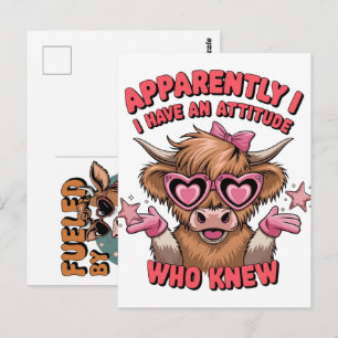 Postal Al parecer tengo una actitud Diseño de vaca sarcás