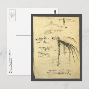 Postal Ala de Leonardo da Vinci en el boceto de la máquin