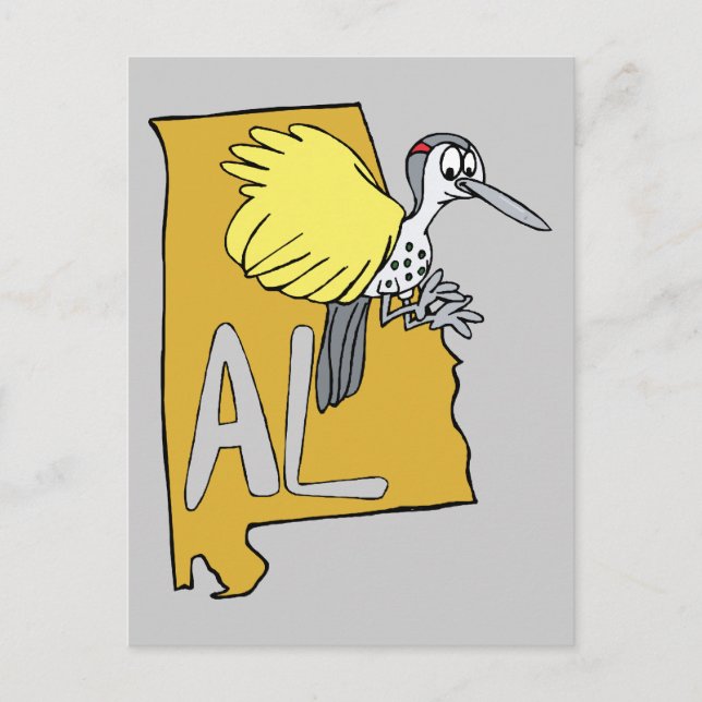 Postal Alabama AL Map y Yellowhammer Woodpecker Personali (Anverso)