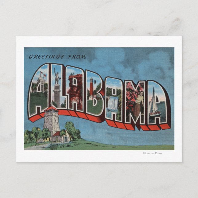 Postal Alabama (azul)Escenas de letras grandesAlabama (Anverso)