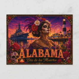 Postal Alabama Día de los Muertos Retro