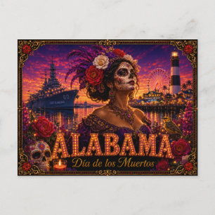 Postal Alabama Día de los Muertos Retro