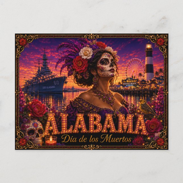 Postal Alabama Día de los Muertos Retro (Anverso)