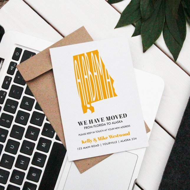 Postal ALABAMA Hemos movido nueva dirección Nueva casa (Alabama Home Sweet Home: Stylish Moving Announcements! Share your new address with a chic silhouette)