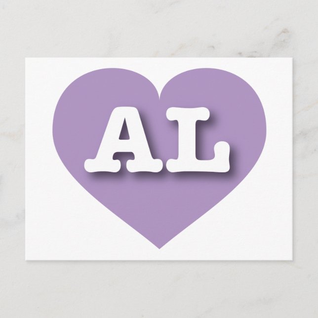 Postal Alabama Lavender Heart - I Love AL (Anverso)