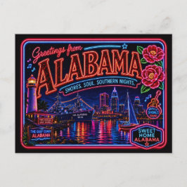 Postal Alabama Neon Estado Retro Vintage