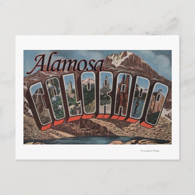 Postal Alamosa, Colorado - Escenas de letras grandes (Anverso)