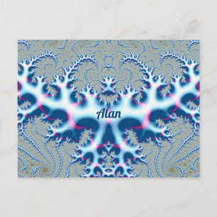 Postal ALAN ~ Icy Diseño fractal 3D blanco y azul ~ ~