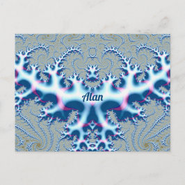 Postal ALAN ~ Icy Diseño fractal 3D blanco y azul ~ ~