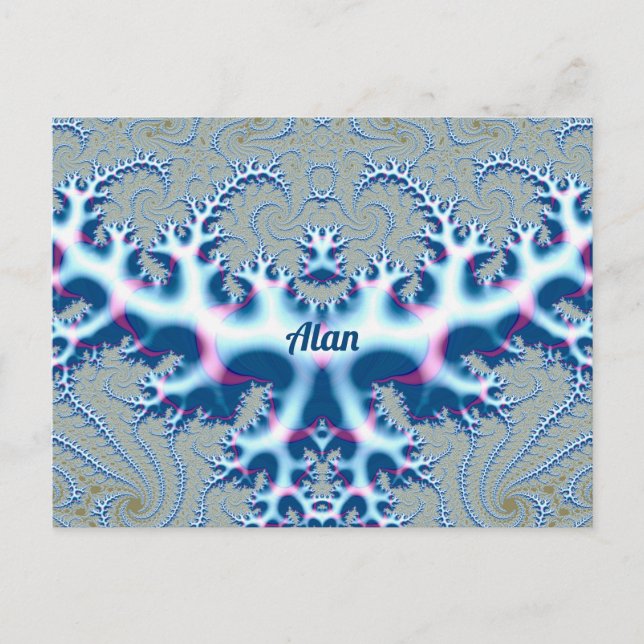 Postal ALAN ~ Icy Diseño fractal 3D blanco y azul ~ ~ (Anverso)