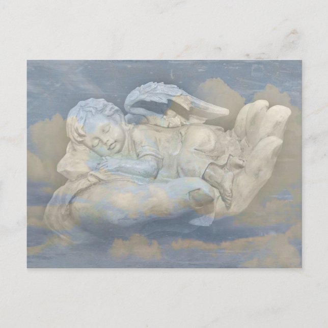 Postal Alas del Ángel del Bebé durmiendo en la mano de Di (Anverso)