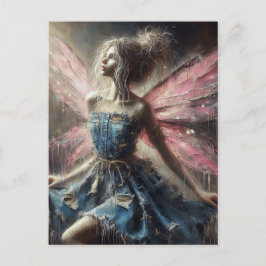Postal Alas rosadas de Denim Vestidos de Papel de Hadas