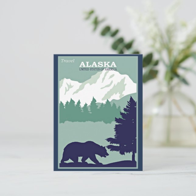 Postal Alaska de viaje, afiche vintage, (Anverso de pie)