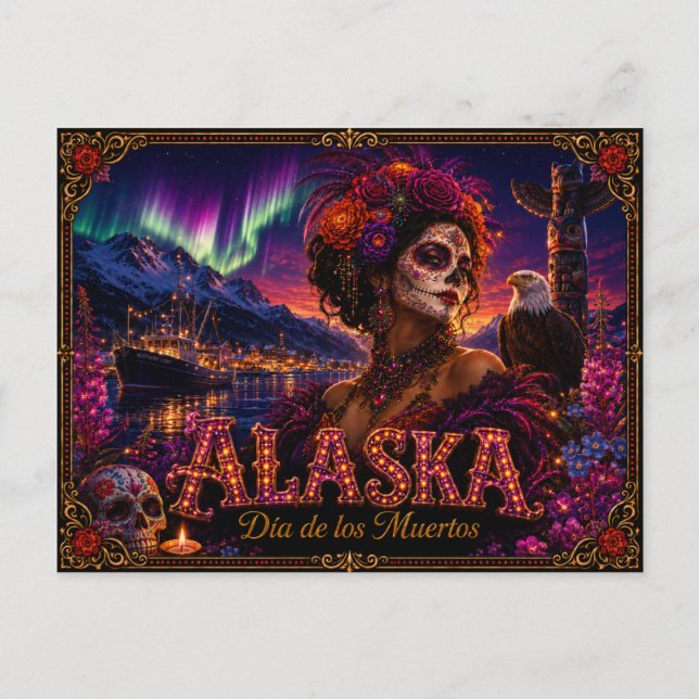 Postal Alaska Día de los Muertos Retro (Anverso)