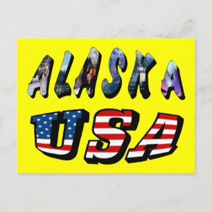 Postal Alaska Estados Unidos Bandera Estadounidense Cita 