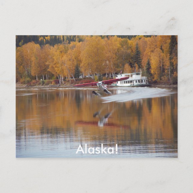 Postal Alaska, Floatplane, Riverboat, Birch tree in Fall (Anverso)