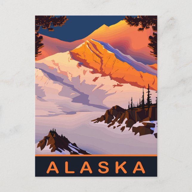 Postal Alaska, montañas cubiertas de nieve, viajes (Anverso)