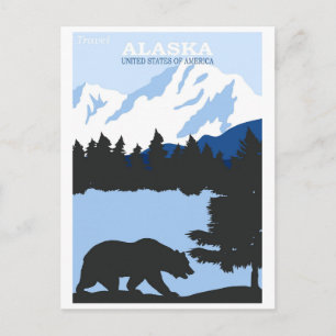 Postal Alaska Nature Bear Blue Vintage Poster de Viajes