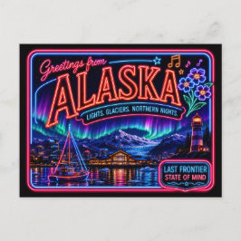 Postal Alaska Neon Estado Retro Vintage