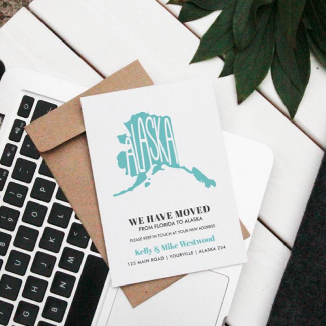 Postal ALASKA Nos hemos mudado Nueva dirección Nueva Casa (ALASKA MAP THEMED RELOCATION POSTCARD TO ANNOUNCE TO FAMILY AND FRIENDS WHERE YOUR NEW HOUSE IS)