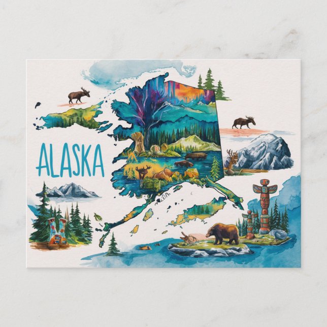 Postal Alaska: Una vibrante exploración acuática (Anverso)