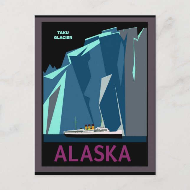 Postal Alaska Vintage Poster de Viajes Taku Glaciar (Anverso)