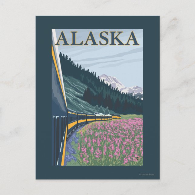 Postal AlaskaRailroad y Fireweed Vintage Travel (Anverso)