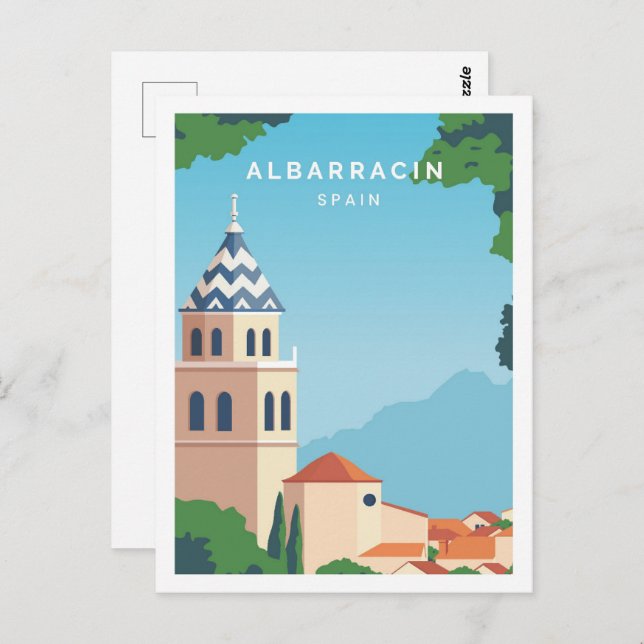 Postal Albarracin España Famoso Ilustracion de Viajes (Anverso / Reverso)