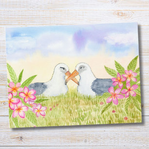 Postal Albatros de Laysan con Plumeria Rosa