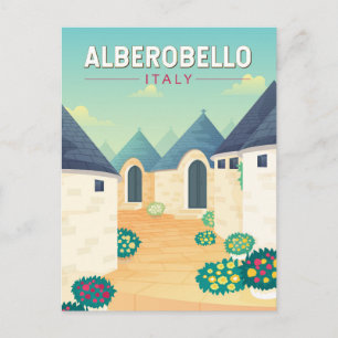 Postal Alberobello Italia Arte de viaje Vintage