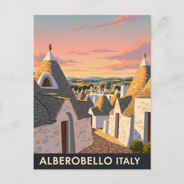 Postal Alberobello Italia Trulli casas Viajes (Anverso)