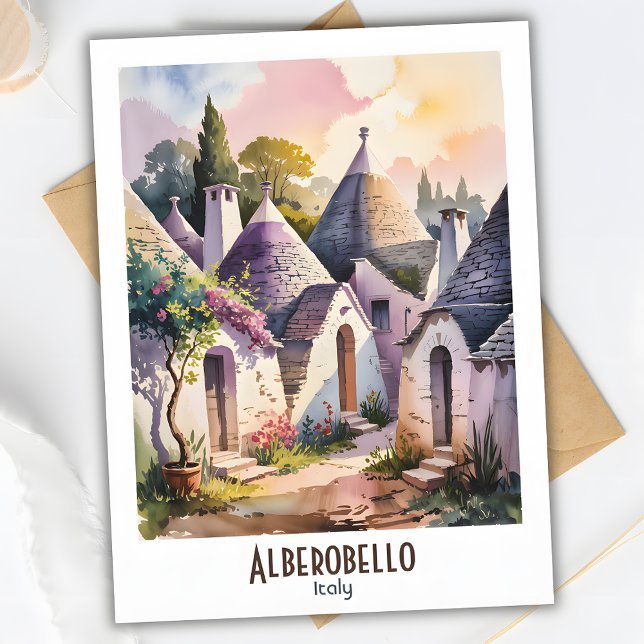 Postal Alberobello Italy Trulli Watercolor - Personalizad (Alberobello Italy Trulli Watercolor Postcard)