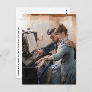 Postal Albert Edelfelt - Jugando el piano