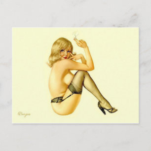 Postal Alberto Vargas rubio humeante Vintage Pin arriba