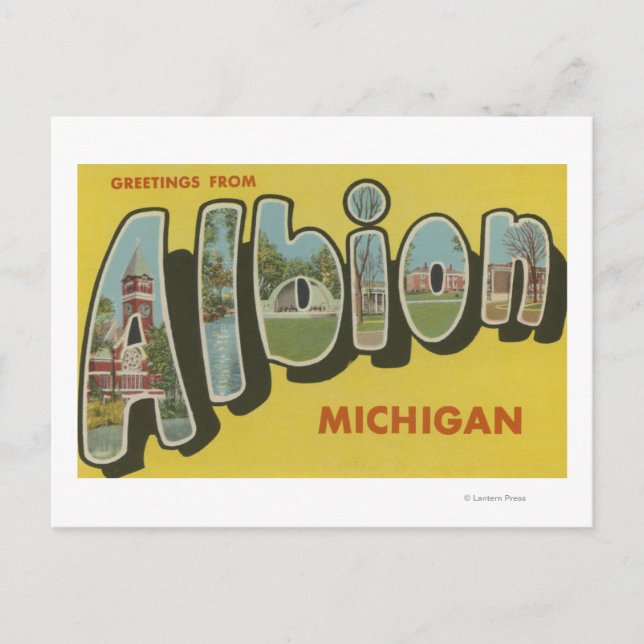 Postal Albion, Michigan - Escenas de letras grandes (Anverso)