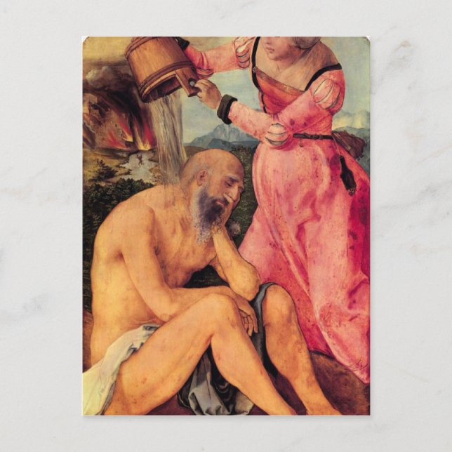 Postal Albrecht Durer - Trabajo burlado por su esposa (Anverso)