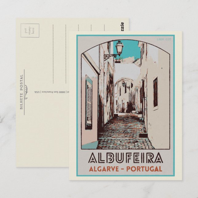 Postal Albufeira ilustracion Algarve Portugal (Anverso / Reverso)