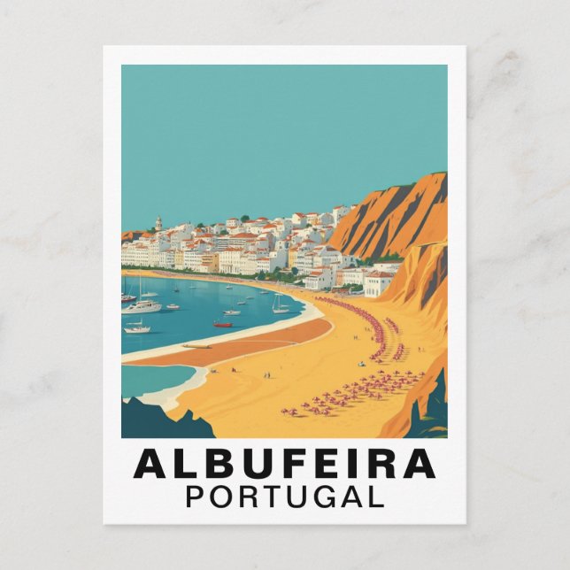 Postal Albufeira, Portugal European Retro Travel Art (Anverso)
