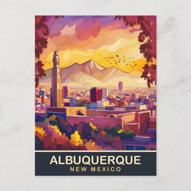 Postal Albuquerque, Nuevo México, City Skyline, Viajes (Anverso)