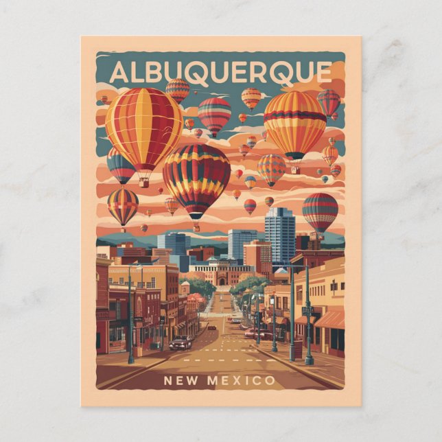 Postal Albuquerque, Nuevo México, Globos de aire caliente (Anverso)