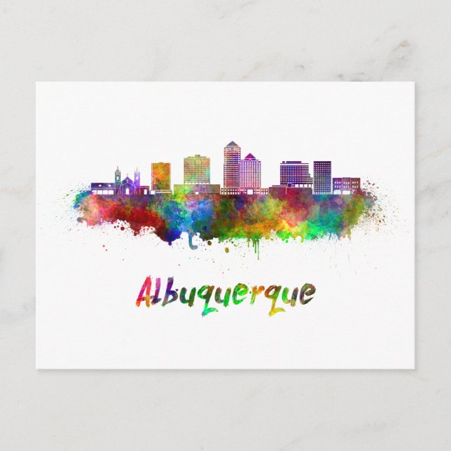 Postal Albuquerque skyline in watercolor (Anverso)