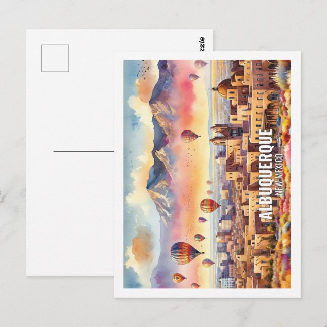 Postal Alburquerque Nuevo México Famoso de la acuarela (Anverso / Reverso)