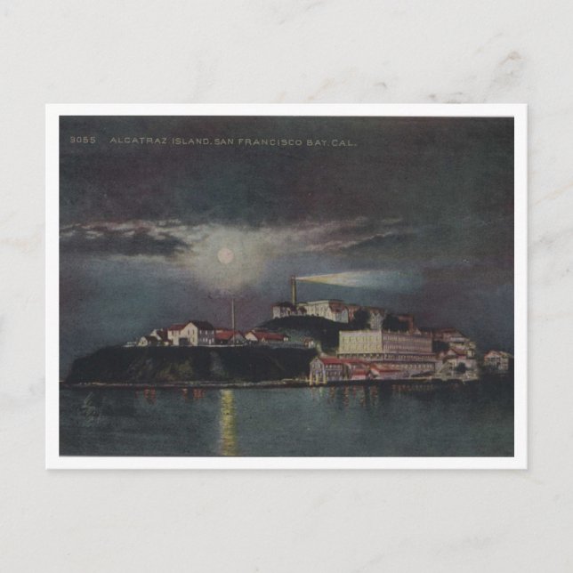 Postal Alcatraz de noche, San Francisco, Vintage (Anverso)